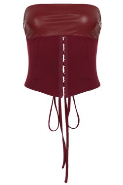Vintage Palace Style Strapless Top with Leather Hollow-Out Waist Bag & Hip-Hugging Skirt Set for Women - Chic Y2K Fashion