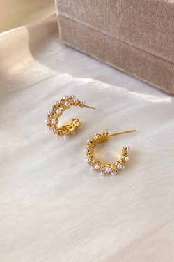 Vintage Pearl Stud Earrings for Women with Zircon Stones - Unique Shi Family Design, Elegant Personality Jewelry