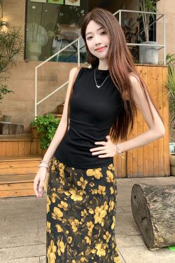Vintage Retro Printed Midi Skirt for Women - Old Money Style with Fish Tail Design - Trendy 90s Inspired Fashion