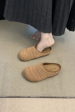 Vintage Round Toe Woven Slip-On Sandals for Women, Summer Beach Shoes, Perfect for Skirts, Boho Chic Style