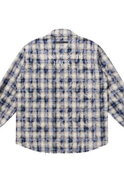Vintage Tie-Dye Distressed Frayed Long Sleeve Zip-Up Plaid Shirt - Street Style Cool for 90s and Y2K Fashion