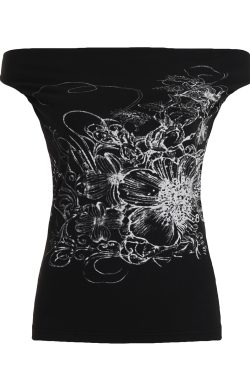Vintage Vine Print Loose Neckline Vest - Casual Retro Dark Style Top with Multiple Wearing Options, Y2K-Inspired Fashion Statement