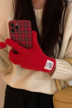 Warm Korean Style Five-Finger Touchscreen Knitted Gloves for Women - Winter 2024 Windproof and Frostproof Cycling Accessories