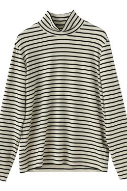 Warm Thickened Brushed Fleece High-Neck Long Sleeve Thermal T-Shirt - Color-Printed Striped Australian Wool Base Layer
