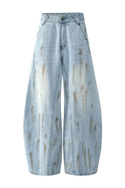 Washed Distressed Baggy Denim Pants for Men - Trendy Loose Fit Curved Blade Design, Casual 90s Style Machete Pants