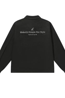 Water-Washed Lake Green Embroidered Twill Cotton Zip-Up Work Jacket with Lapel - Clean Fit, Casual Style