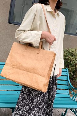 Waterproof Kraft Paper Tote Bag for Women, Versatile Large Document Bag with Wide Strap, Ideal for Students and Everyday Use