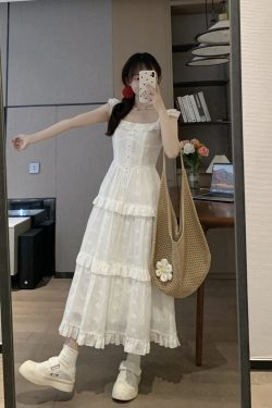 White Flutter Sleeve Dress - 2025 Spring/Summer Collection, Moonlight Inspired, Sweet French Style, Elegant and Feminine Fashion