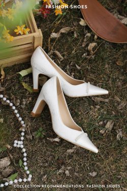 White French Style Thick-Heeled Wedding Shoes for Women - Comfortable Bridal High Heels for Everyday Wear