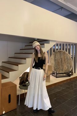 White High Waist A-Line Midi Skirt for Autumn - Slim Fit Versatile Design with Belt - Perfect for 90s and Y2K Style Outfits
