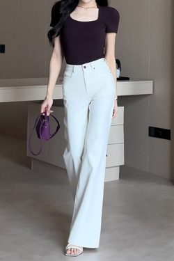White High-Waisted Flared Jeans for Women, Loose-Fitting Slimming Wide-Leg Pants, Summer 2025 Fashion Trend