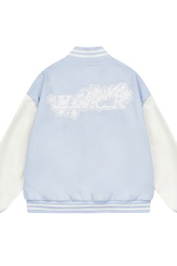 White Lace Appliqué Floral Embroidery Baseball Jacket - Y2K Inspired Trendy Outerwear for Stylish Looks
