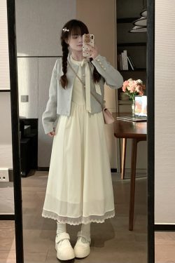White Lace Long Sleeve Dress, French Waist-Cinching Design, Sweet Tea Break Style, Romantic First Love, Chinese Style, Perfect for Dates