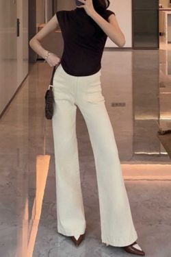 White Micro-Flare Jeans for Women - Low-Waist Slim Straight Wide-Leg Pants for Summer 2025, Trendy Loose Fit, Fashion Staple