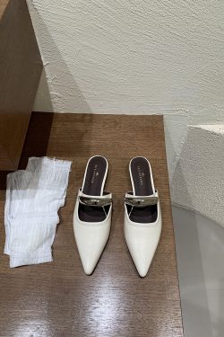 White Pointed Half-Slip Shoes for Women - Summer Slip-On Sandals, Perfect for Skirts, Trendy Y2K Style