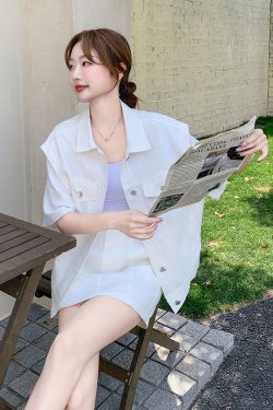 White Short Sleeve Jacket and Skirt Set for Women - 2025 Summer Casual Workwear, Hong Kong Fashion Two-Piece Ensemble