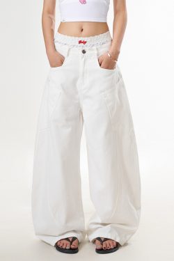 White Straight Leg High-Waisted Wide-Leg Jeans for Women - Trendy Casual Curved Knife Design, Versatile American Style Fashion