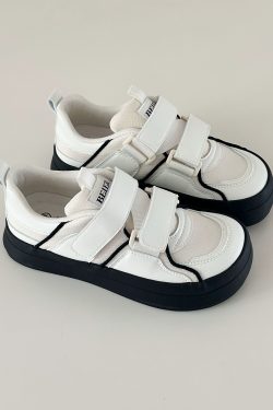 White Thick-Soled Velcro Sneakers for Women - 2025 Casual Versatile Sports Shoes with Big Toe Design
