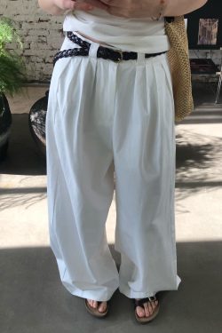 White Wide-Leg Pants for Women - Summer Casual Loose Fit Floor-Length Trousers - Versatile Lazy Style for Effortless Chic