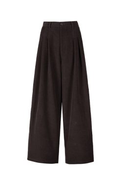 Wide-Leg Corduroy Casual Pants for Women - Pleated Design, Floor-Length, Relaxed Fit, Versatile Spring/Summer Fashion