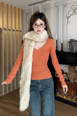 Winter Slim Fit V-Neck Long Sleeve Cable Knit Top for Women - Vintage Style, Sexy Base Layer