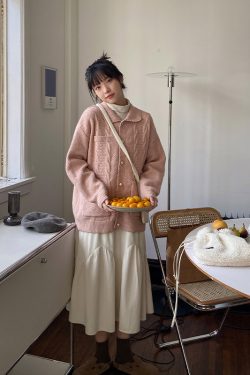 Winter Velvet White Midi Skirt for Women - Japanese Style Cream Half Skirt, Autumn & Winter Long Skirt for Petite Fashion