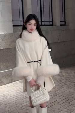 Winter White Eco-Friendly Faux Fur Coat for Women - Mid-Length Mink Velvet Cape Outerwear