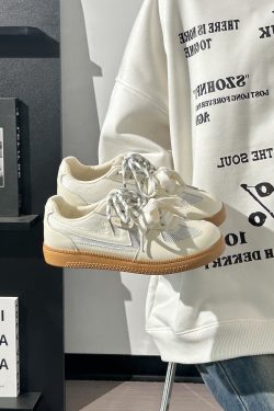 Women's 2025 Layered Lace-Up Breathable Mesh Sneakers - Soft-Soled White Shoes in Korean Style