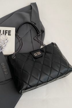 Women's 2025 Spring/Summer Korean Style Diamond Quilted Chain Tote Bag - Small Fragrant Design, Large Capacity Fashion Bag