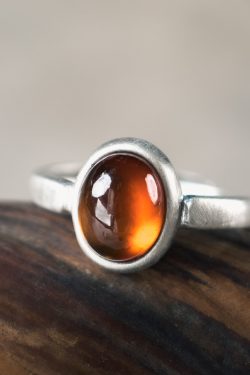 Women's Adjustable 925 Silver Ring with Natural Garnet and Orange Crystal - Simple, Personalized Design