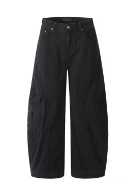 Women's American Retro Oversized Deconstructed Work Pants with Multi-Pockets, Draped Slim Straight Trousers