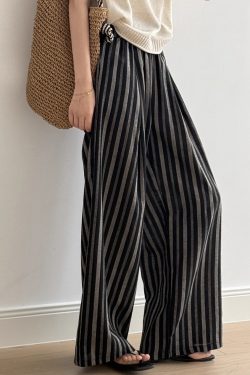 Women's American Retro Striped Casual Pants, Loose High-End Straight-Leg Style for Summer 2025, Floor-Length Y2K Fashion