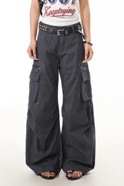 Women's American-Style Pleated Multi-Pocket Work Pants - Trendy Loose Casual Long Pants for Street Style and Commuting