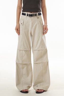 Women's American Style Trendy Pleated Wide Leg Work Pants - Slimming Curved Blade Design for Casual and Professional Looks