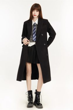 Women’s Black Woolen Coat - Hepburn Style, 2025 Spring High-End Shoulder-Length Outerwear, Classic & Chic Fashion
