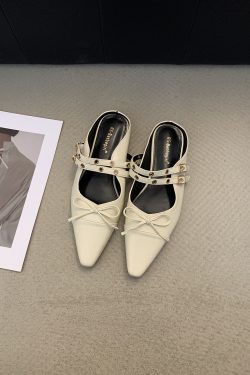 Women's Bow-Tie Open-Toe Sandals - Backless Slip-On Flats for Lazy Commuting, Casual Chic Style