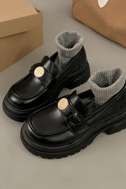 Women's British Style Chunky Heel Loafers - Slip-On Leather Flats for Spring & Autumn - Versatile Japanese JK Design
