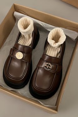 Women's British Style Chunky Heel Loafers - Slip-On Leather Flats for Spring & Autumn - Versatile Japanese JK Design