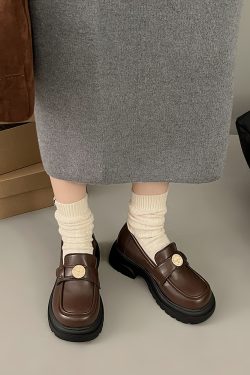 Women's British Style Chunky Heel Loafers - Slip-On Leather Flats for Spring & Autumn - Versatile Japanese JK Design