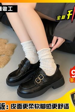 Women's British Style Leather Loafers 2025 Spring Thick-Soled Round-Toe Retro Japanese JK Style Shoes for Skirts