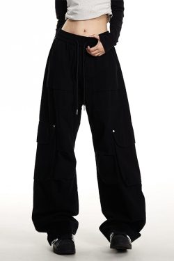 Women's Cargo Pants - American Street Style Multi-Pocket Trendy Drawstring Pleated Straight Wide-Leg Casual Pants