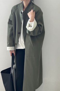 Women's Casual Loose Mid-Length Trench Coat with Stand Collar - 2025 Spring Autumn British Style Fashion Outerwear