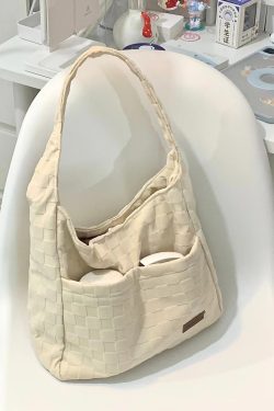 Women's Checkerboard Canvas Tote Bag - Trendy Large Capacity Shoulder Bag for Commuting and Everyday Style