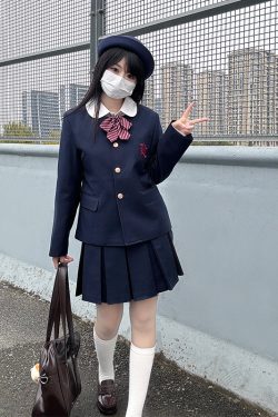 Women's College Style Collarless Jacket Set - Pudding Bear Inspired JK Uniform for Spring 2025, Trendy 90s Y2K Fashion