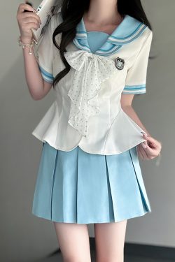 Women's College Style Lace Sailor Suit Set - Double-Layer Collar, Waist-Cinching, JK Uniform Inspired by 90s & Y2K Fashion