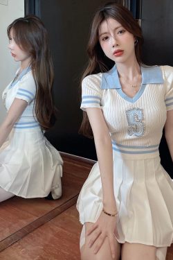 Women’s College Style Pleated Skirt Suit Set - High-End Milk Salt System, Hong Kong Style Two-Piece Summer Outfit