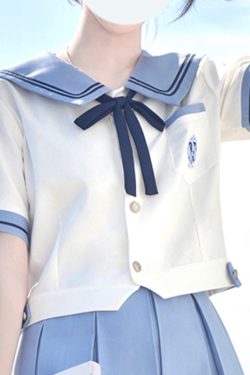 Women's College Style Pudding Bear JK Uniform Set - Short Sleeve Summer Top with Pear in the Middle & Matching Skirt