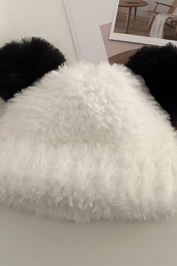 Women's Cute Thickened Bear Knitted Bucket Hat - Plush Winter Hat for Autumn, Versatile White Beanie