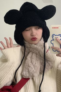 Women's Cute Thickened Fleece Cycling Hat with Ear Protection and Warm Neck Gaiter - Autumn Winter Korean Style