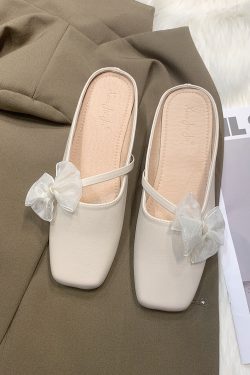 Women's Elegant Bow Low-Heeled Closed-Toe Sandals - Soft-Bottom Comfortable Square-Toe Design